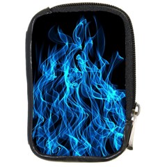 Digitally Created Blue Flames Of Fire Compact Camera Leather Case by Simbadda