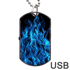 Digitally Created Blue Flames Of Fire Dog Tag Usb Flash (one Side) by Simbadda