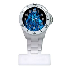 Digitally Created Blue Flames Of Fire Plastic Nurses Watch by Simbadda