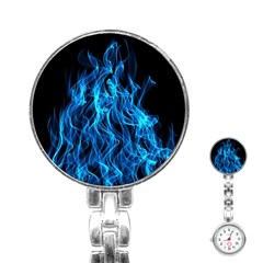 Digitally Created Blue Flames Of Fire Stainless Steel Nurses Watch by Simbadda