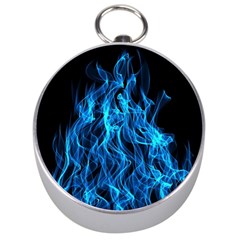 Digitally Created Blue Flames Of Fire Silver Compasses by Simbadda