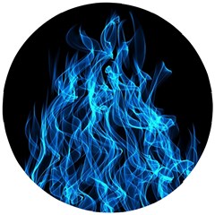 Digitally Created Blue Flames Of Fire Wooden Puzzle Round by Simbadda