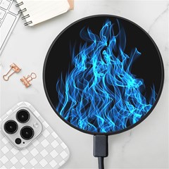 Digitally Created Blue Flames Of Fire Wireless Fast Charger(black) by Simbadda