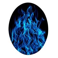 Digitally Created Blue Flames Of Fire Oval Glass Fridge Magnet (4 Pack) by Simbadda