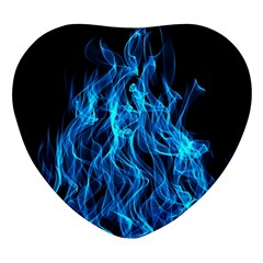 Digitally Created Blue Flames Of Fire Heart Glass Fridge Magnet (4 Pack) by Simbadda