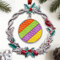 Colorful Easter Ribbon Background Metal X mas Wreath Holly Leaf Ornament