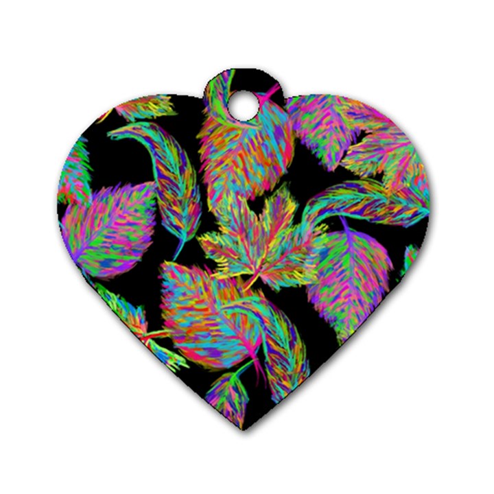 Autumn Pattern Dried Leaves Dog Tag Heart (Two Sides)