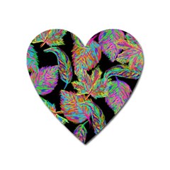 Autumn Pattern Dried Leaves Heart Magnet by Simbadda