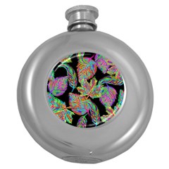 Autumn Pattern Dried Leaves Round Hip Flask (5 Oz) by Simbadda