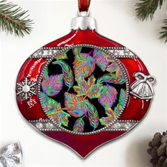 Autumn Pattern Dried Leaves Metal Snowflake And Bell Red Ornament