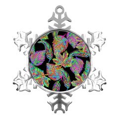 Autumn Pattern Dried Leaves Metal Small Snowflake Ornament by Simbadda