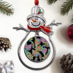 Autumn Pattern Dried Leaves Metal Snowman Ornament