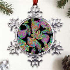 Autumn Pattern Dried Leaves Metal Large Snowflake Ornament