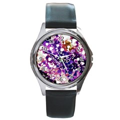 Paint Texture Purple Watercolor Round Metal Watch by Simbadda