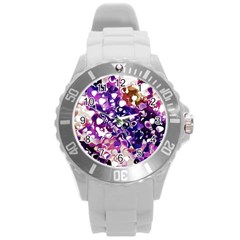 Paint Texture Purple Watercolor Round Plastic Sport Watch (l) by Simbadda