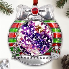 Paint Texture Purple Watercolor Metal X mas Ribbon With Red Crystal Round Ornament