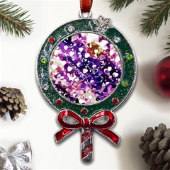 Paint Texture Purple Watercolor Metal X mas Lollipop With Crystal Ornament