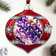 Paint Texture Purple Watercolor Metal Snowflake And Bell Red Ornament