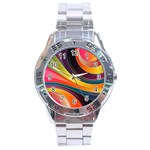 Abstract Colorful Background Wavy Stainless Steel Analogue Watch Front