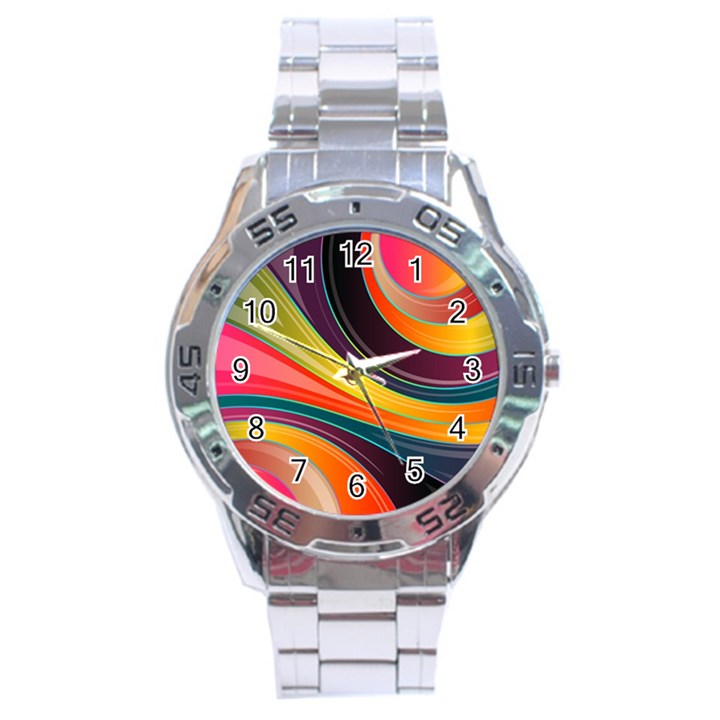 Abstract Colorful Background Wavy Stainless Steel Analogue Watch