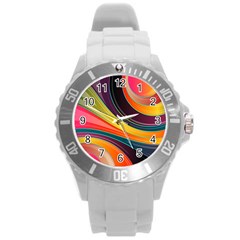 Abstract Colorful Background Wavy Round Plastic Sport Watch (l) by Simbadda