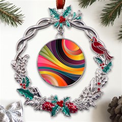 Abstract Colorful Background Wavy Metal X mas Wreath Holly Leaf Ornament by Simbadda