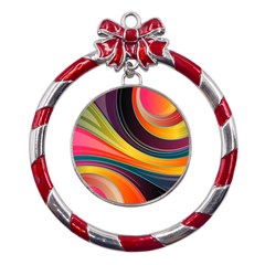 Abstract Colorful Background Wavy Metal Red Ribbon Round Ornament by Simbadda