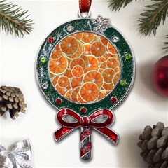 Oranges Background Texture Pattern Metal X mas Lollipop With Crystal Ornament