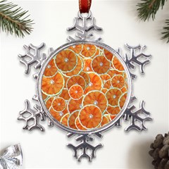 Oranges Background Texture Pattern Metal Large Snowflake Ornament by Simbadda