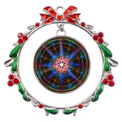 Mandala Pattern Kaleidoscope Metal X mas Wreath Ribbon Ornament by Simbadda