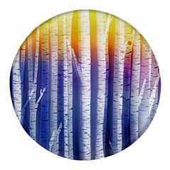 Birch Tree Background Scrapbooking Round Glass Fridge Magnet (4 Pack)