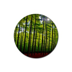 Green Forest Jungle Trees Nature Sunny Rubber Coaster (round) by Ravend