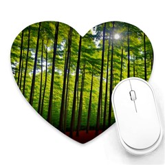 Green Forest Jungle Trees Nature Sunny Heart Mousepad by Ravend