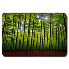 Green Forest Jungle Trees Nature Sunny Large Doormat by Ravend