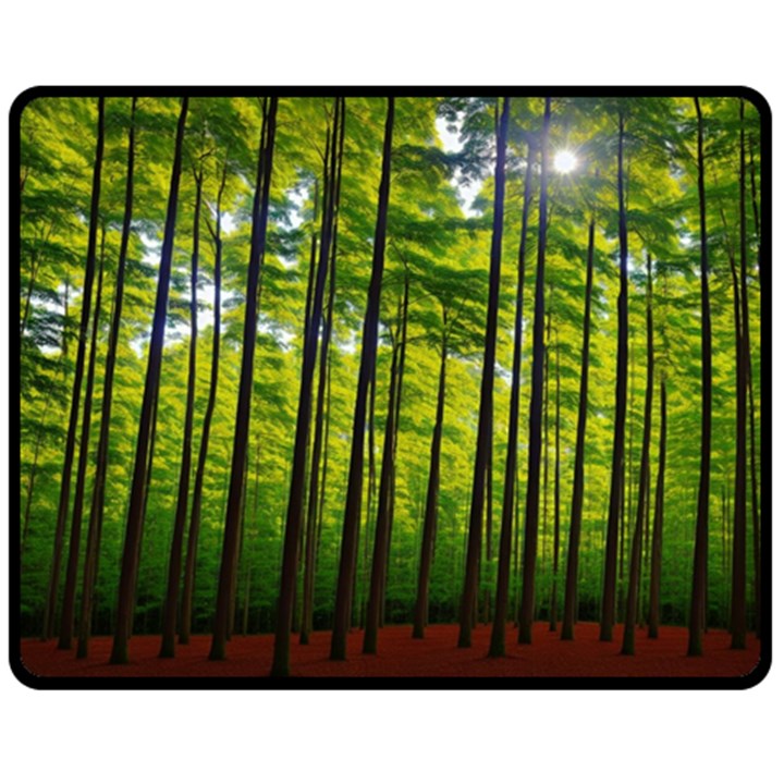 Green Forest Jungle Trees Nature Sunny Two Sides Fleece Blanket (Medium)