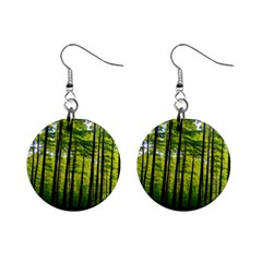 Green Forest Jungle Trees Nature Sunny Mini Button Earrings by Ravend