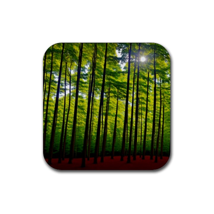 Green Forest Jungle Trees Nature Sunny Rubber Coaster (Square)