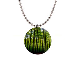 Green Forest Jungle Trees Nature Sunny 1  Button Necklace by Ravend