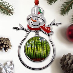 Green Forest Jungle Trees Nature Sunny Metal Snowman Ornament by Ravend