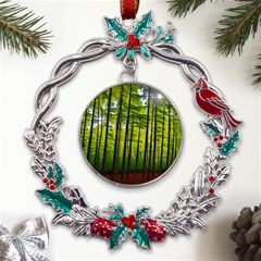 Green Forest Jungle Trees Nature Sunny Metal X mas Wreath Holly Leaf Ornament by Ravend