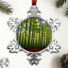 Green Forest Jungle Trees Nature Sunny Metal Small Snowflake Ornament by Ravend