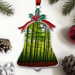 Green Forest Jungle Trees Nature Sunny Metal Holly Leaf Bell Ornament