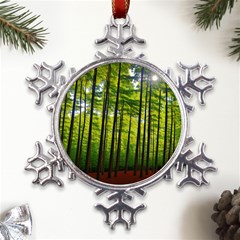 Green Forest Jungle Trees Nature Sunny Metal Large Snowflake Ornament by Ravend