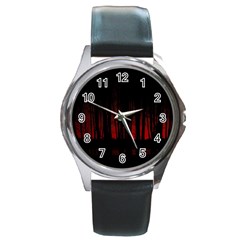 Scary Dark Forest Red And Black Round Metal Watch by Ravend