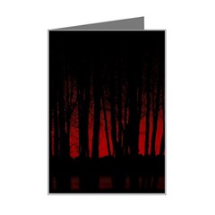 Scary Dark Forest Red And Black Mini Greeting Card by Ravend