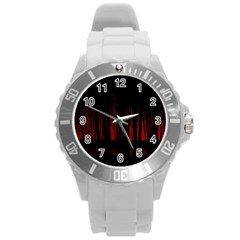 Scary Dark Forest Red And Black Round Plastic Sport Watch (l) by Ravend