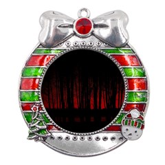 Scary Dark Forest Red And Black Metal X mas Ribbon With Red Crystal Round Ornament