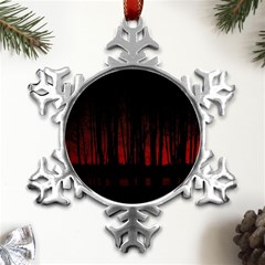 Scary Dark Forest Red And Black Metal Small Snowflake Ornament