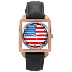 United Of America Usa Flag Rose Gold Leather Watch  by Celenk