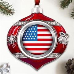 United Of America Usa Flag Metal Snowflake And Bell Red Ornament